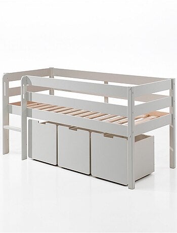 Lit surélevé et tiroirs pin massif et imitation bois ARMANCE & FAUSTIN
