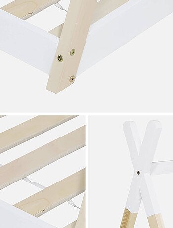 Lit tipi enfant 90 x 190cm bois de pin sommier à lattes inclus Tobias