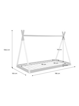 Lit tipi enfant 90 x 190cm bois de pin sommier à lattes inclus Tobias