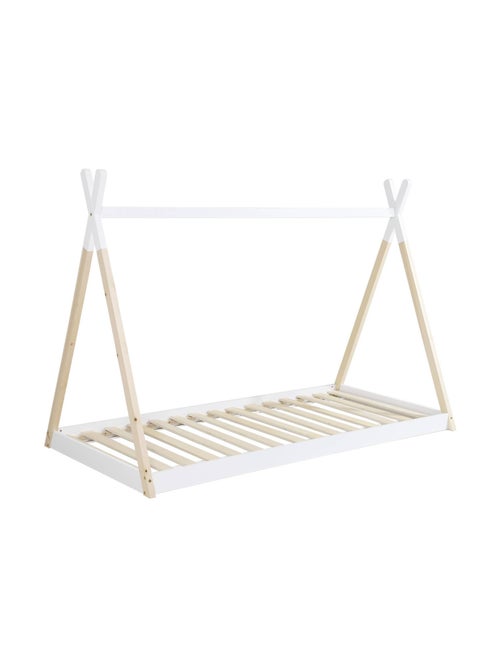 Lit tipi enfant 90 x 190cm bois de pin sommier à lattes inclus Tobias - Kiabi