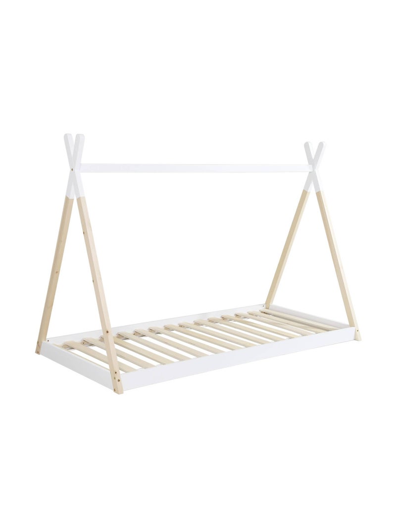 Lit tipi enfant 90 x 190cm bois de pin sommier à lattes inclus Tobias Blanc - Kiabi