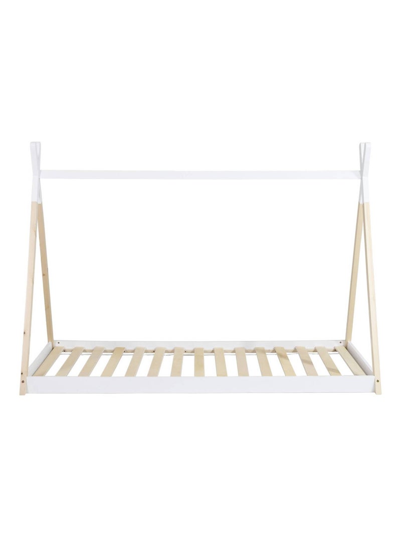 Lit tipi enfant 90 x 190cm bois de pin sommier à lattes inclus Tobias Blanc - Kiabi