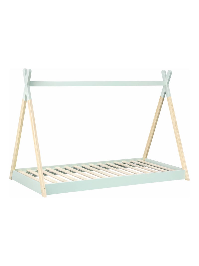 Lit tipi enfant 90 x 190cm bois de pin sommier à lattes inclus Tobias Vert clair - Kiabi