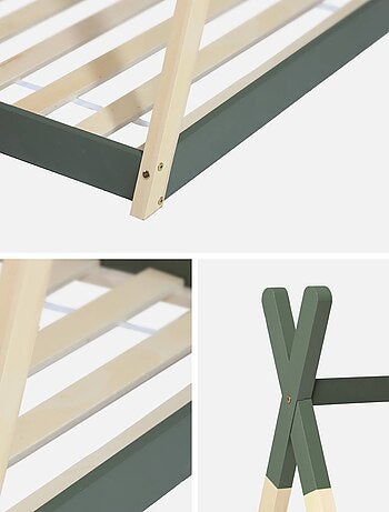 Lit tipi enfant 90 x 190cm bois de pin sommier à lattes inclus Tobias