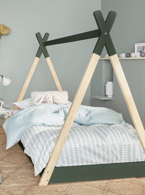Lit tipi enfant 90 x 190cm bois de pin sommier à lattes inclus Tobias - Kiabi