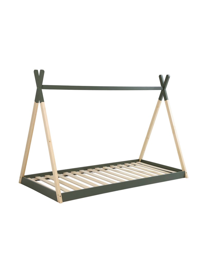 Lit tipi enfant 90 x 190cm bois de pin sommier à lattes inclus Tobias Vert - Kiabi