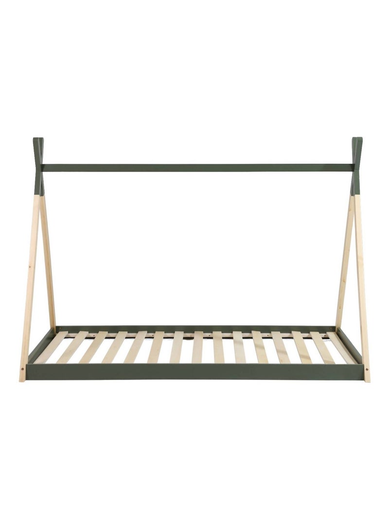 Lit tipi enfant 90 x 190cm bois de pin sommier à lattes inclus Tobias Vert - Kiabi