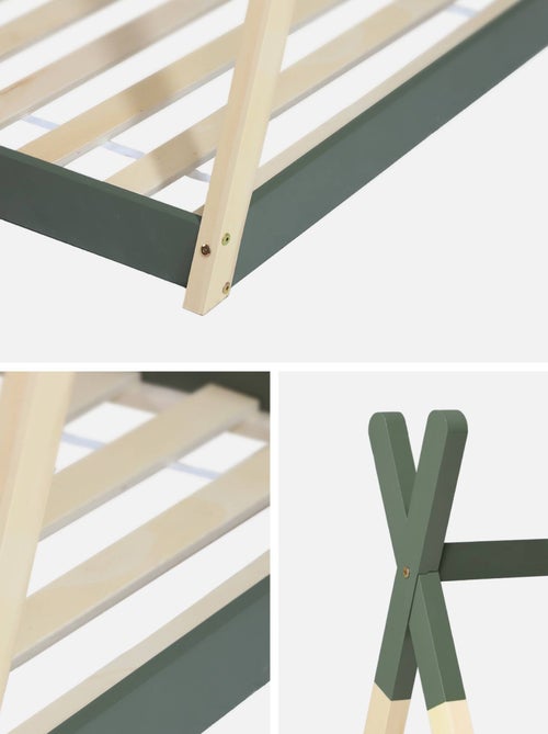 Lit tipi enfant 90 x 190cm bois de pin sommier à lattes inclus Tobias - Kiabi