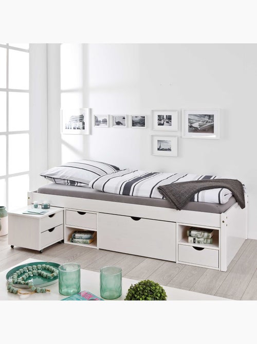 Lit tiroir en bois massif avec multiples rangements - Kiabi