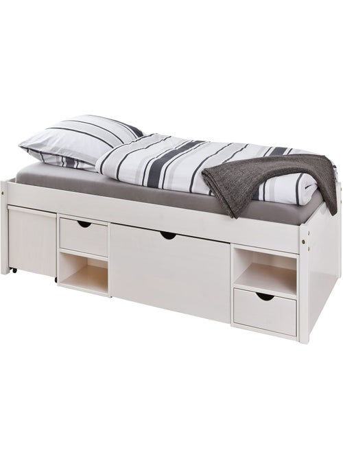 Lit tiroir en bois massif avec multiples rangements - Kiabi