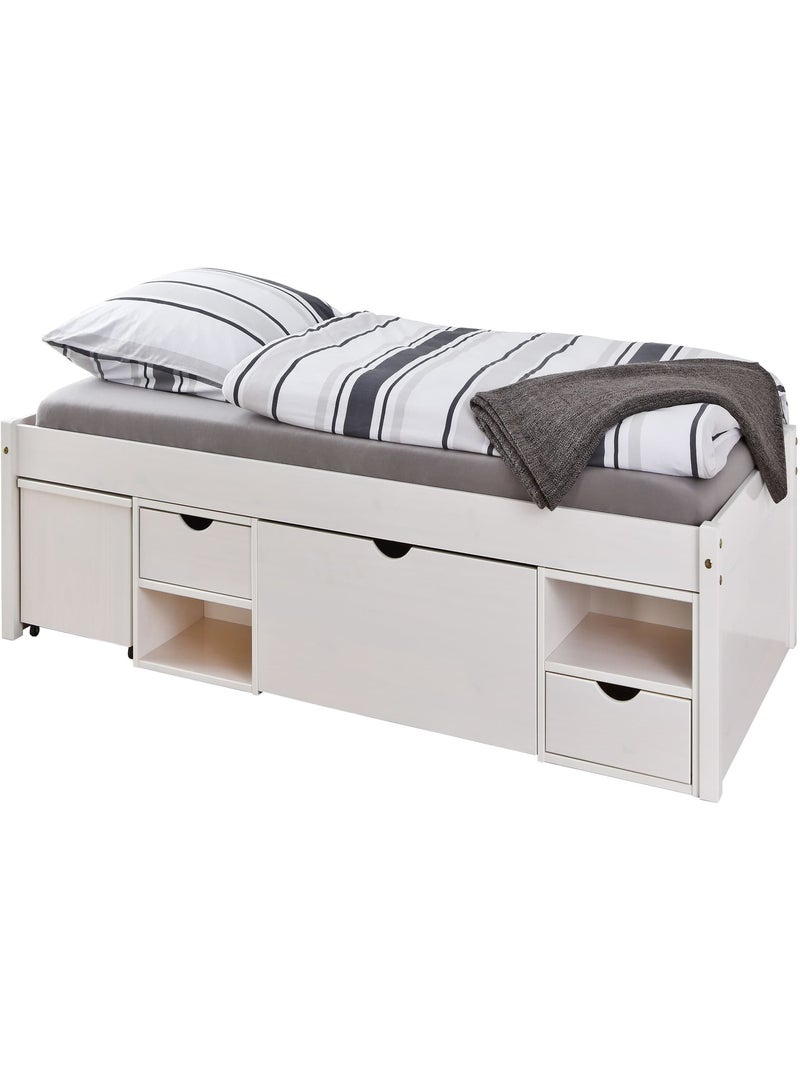 Lit tiroir en bois massif avec multiples rangements Blanc - Kiabi