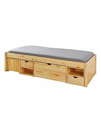 Lit tiroir en bois massif avec multiples rangements