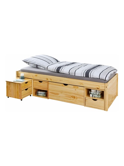 Lit tiroir en bois massif avec multiples rangements - Kiabi