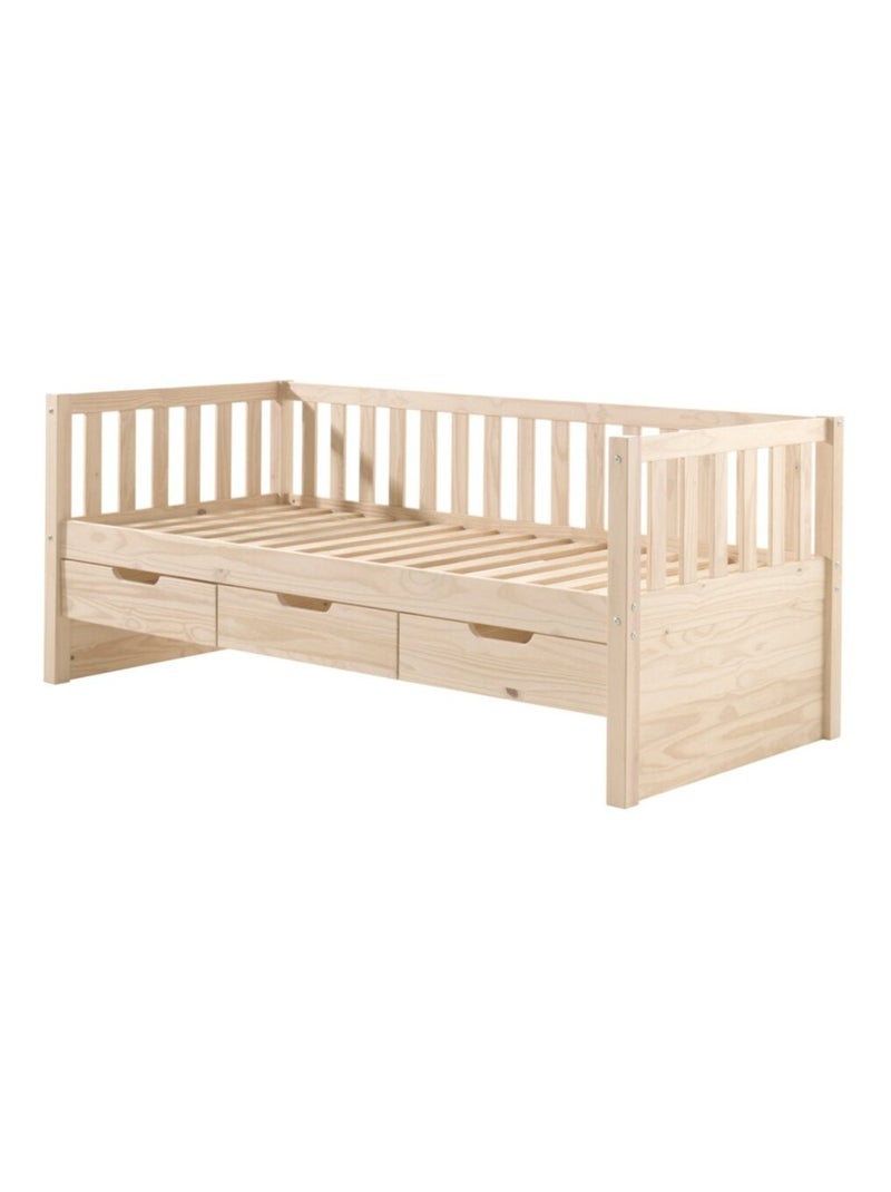 Lit tiroirs et lit gigogne pin massif naturel  AXEL Bois naturel - Kiabi