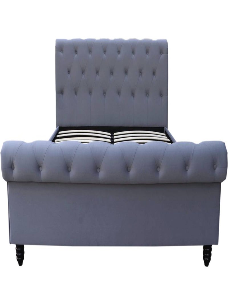 Lit Velours "Godefroy" - 140 x 190 cm - Gris Gris - Kiabi