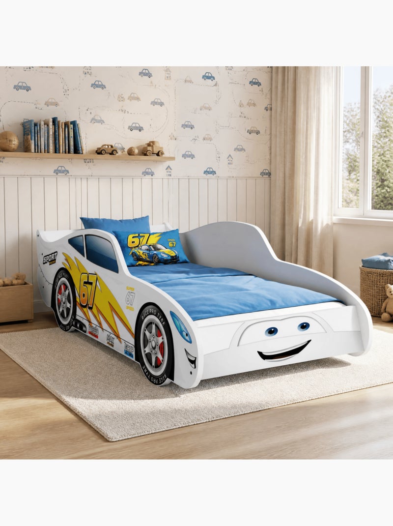 Lit voiture de course blanc cars 67 - 140 x 70 cm Blanc - Kiabi