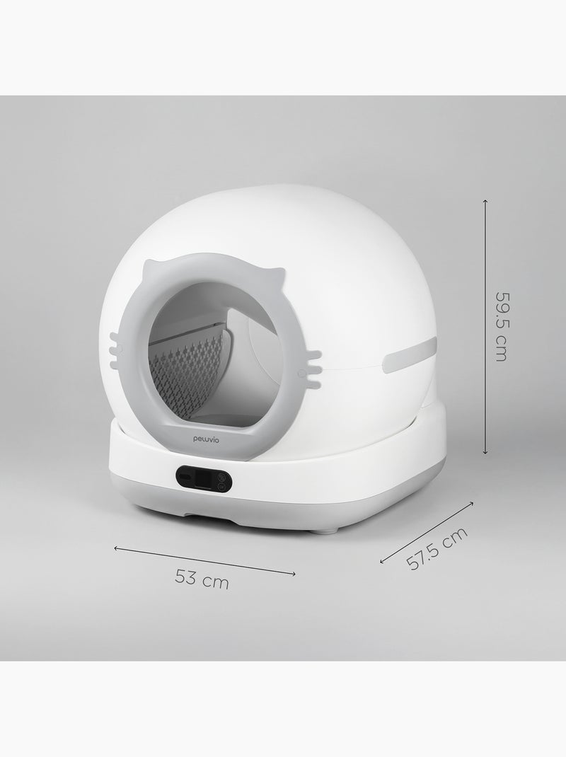 Litière chat Autonettoyante PELUVIO Pearl - 72 L - Avec camera - Silencieux - Contrôlé via APP Blanc Gris - Kiabi