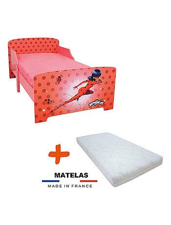 Lit+Matelas Miraculous couleur rouge Sommier + lattes + Matelas - 70x140 cm