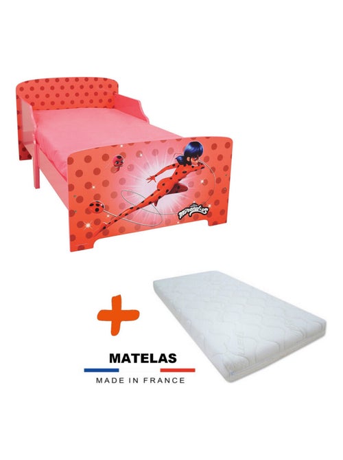 Lit+Matelas Miraculous couleur rouge Sommier + lattes + Matelas - 70x140 cm - Kiabi