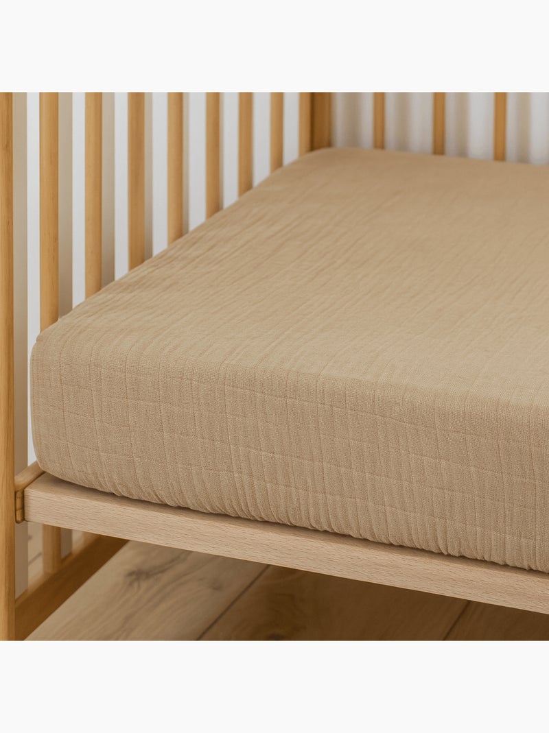 Little Band - Drap housse 60x120 cm Double Gaze de coton Marron - Kiabi