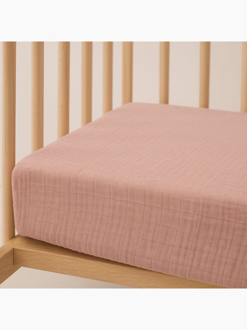 Little Band - Drap housse 60x120 cm Double Gaze de coton Rose - Kiabi