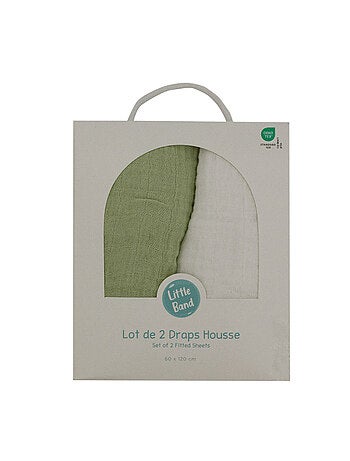 Little Band - Lot de 2 draps-housse 60x120 cm en Gaze de coton
