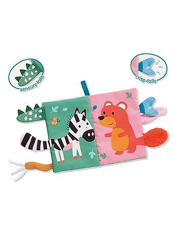 Livre en tissu sensoriel avec queues d'animaux