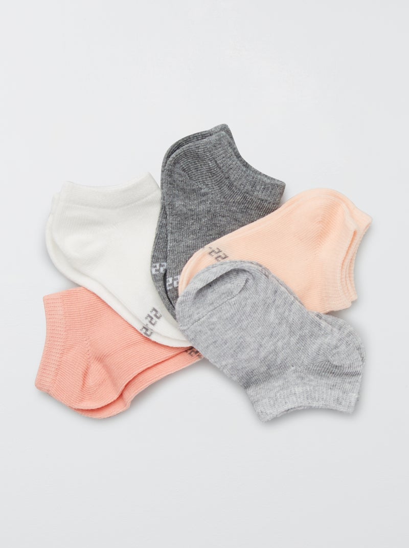 Lo de 5 paires de chaussettes unies gris/corail/blanc/rose - Kiabi
