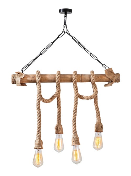 LOANE Suspension rustique filaire 4 lampes cordes et bois - Kiabi