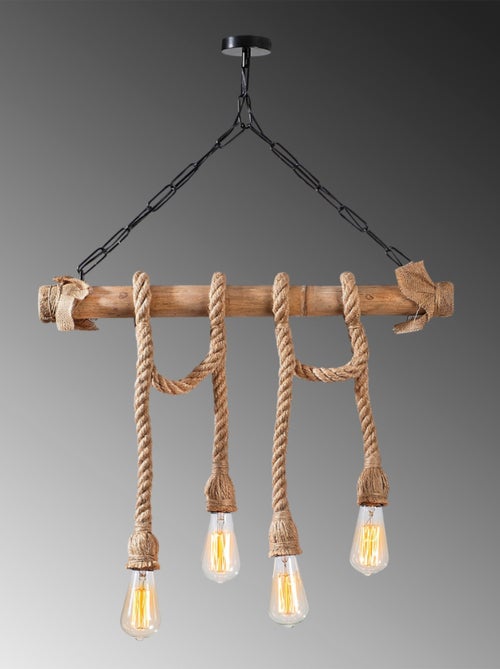 LOANE Suspension rustique filaire 4 lampes cordes et bois - Kiabi