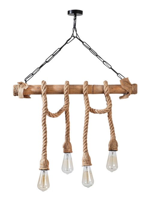 LOANE Suspension rustique filaire 4 lampes cordes et bois - Kiabi