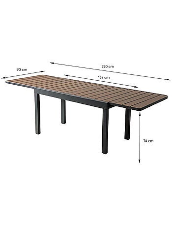 LOBOC Salon de jardin 8 places avec table extensible 270cm en aluminium et bois