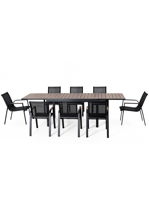 LOBOC Salon de jardin 8 places avec table extensible 270cm en aluminium et bois - Kiabi