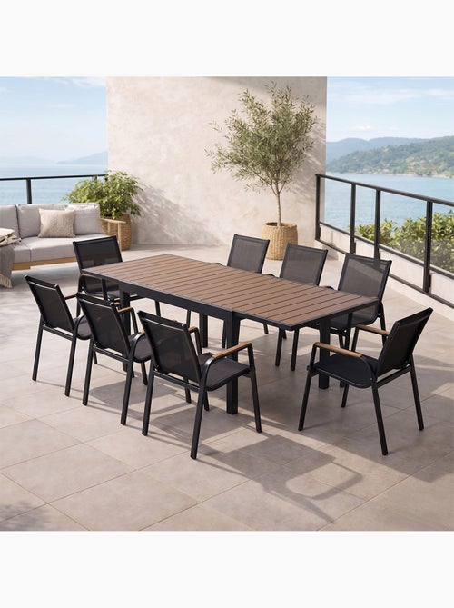 LOBOC Salon de jardin 8 places avec table extensible 270cm en aluminium et bois - Kiabi
