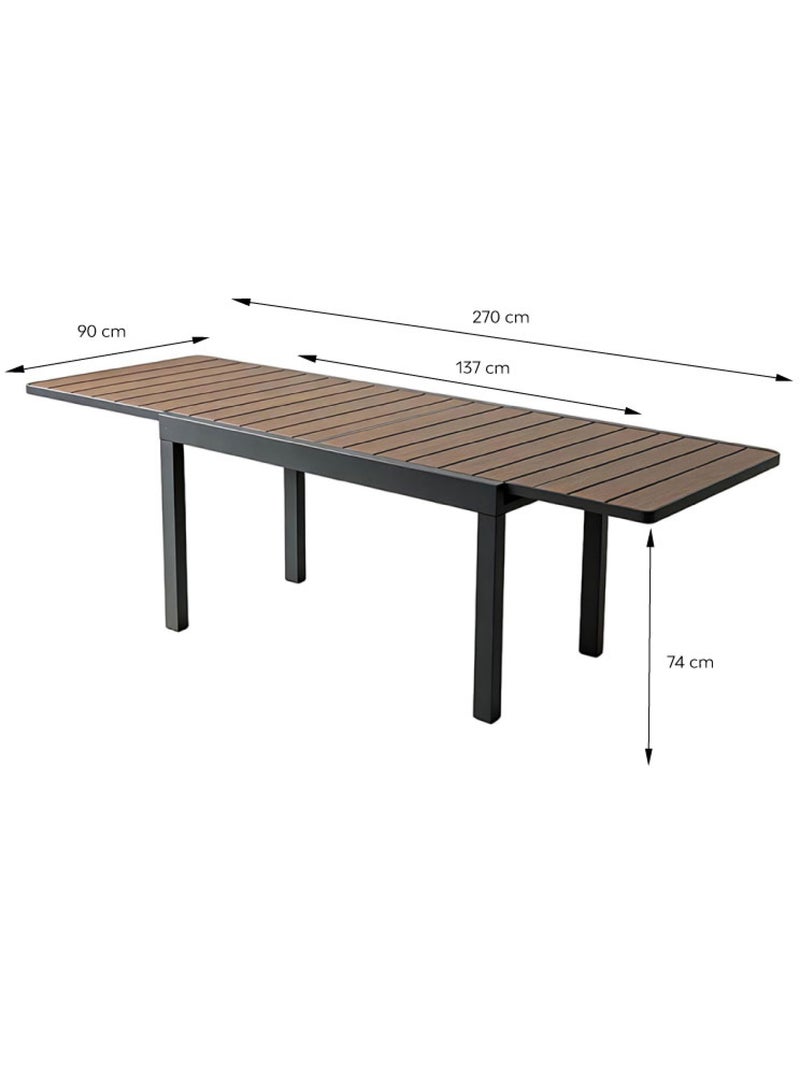 LOBOC Salon de jardin 8 places avec table extensible 270cm en aluminium et bois Marron - Kiabi