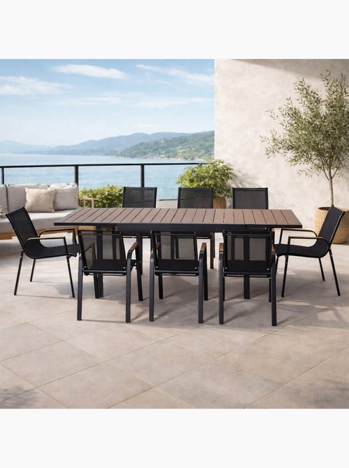 LOBOC Salon de jardin 8 places avec table extensible 270cm en aluminium et bois - Kiabi