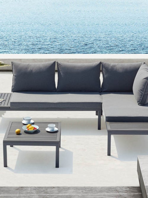 LOLEA Salon de jardin 4 places en aluminium et acier gris foncé - Kiabi