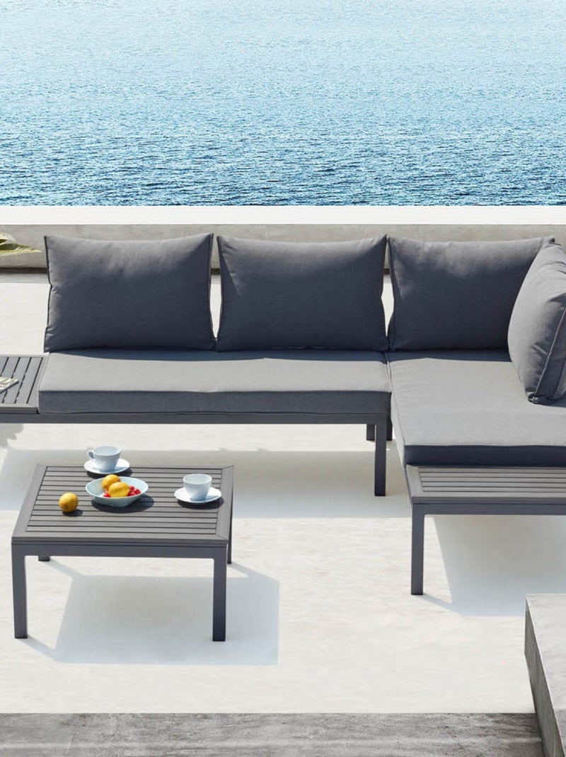 LOLEA Salon de jardin 4 places en aluminium et acier gris foncé Gris - Kiabi