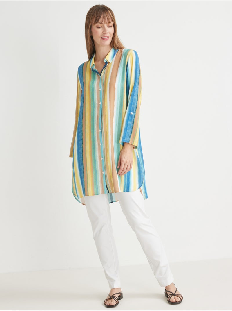 Long chemisier tunique - DAXON Blanc Multicolore - Kiabi