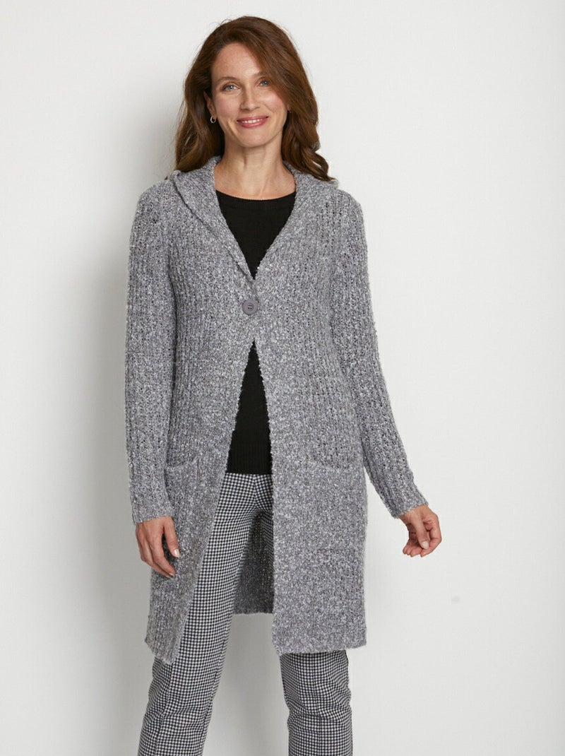 Long gilet à capuche Gris - Kiabi
