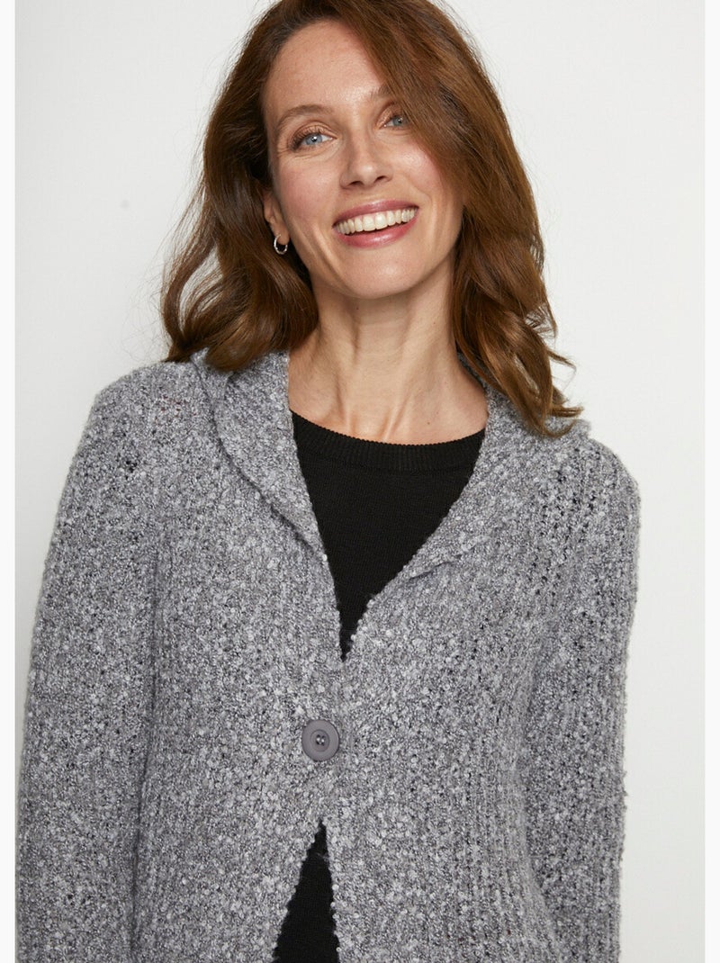 Long gilet à capuche Gris - Kiabi