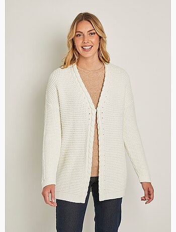 Long gilet chaud perlé col V torsadé pressionné - Afibel