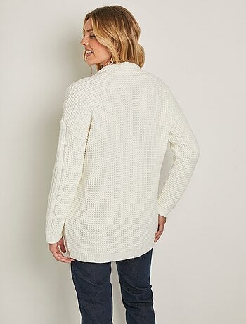 Long gilet chaud perlé col V torsadé pressionné - Afibel