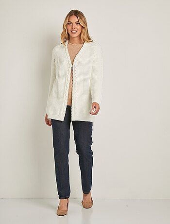 Long gilet chaud perlé col V torsadé pressionné - Afibel