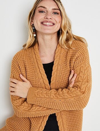 Long gilet chaud perlé col V torsadé pressionné - Afibel