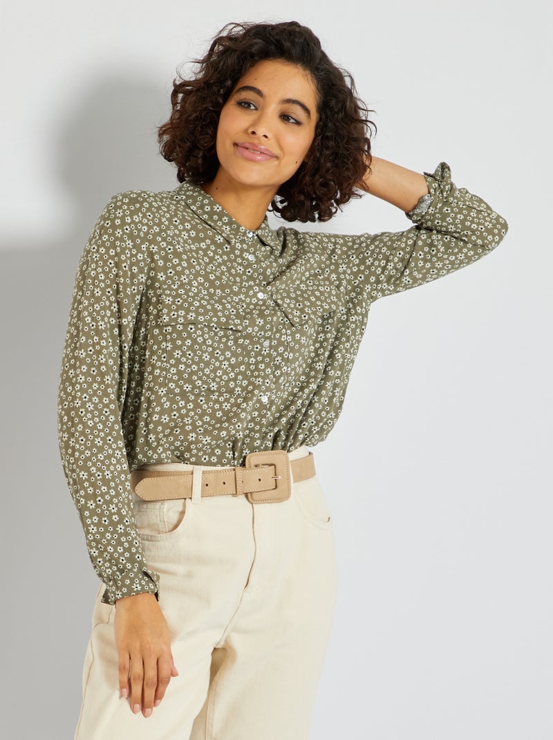 Longue chemise kaki fleuri - Kiabi