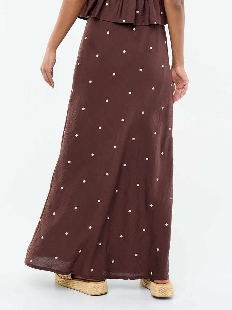 Longue jupe à pois Marron - Kiabi