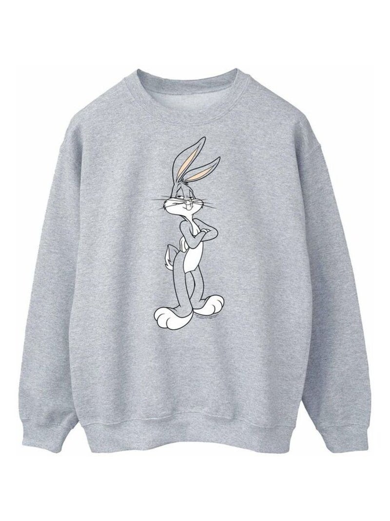 Looney Tunes - Sweat motif Bugs Bunny motif/style Bras croisés Gris chiné - Kiabi