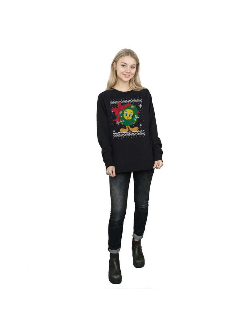 Looney Tunes - Sweat TWEETY PIE CHRISTMAS FAIR ISLE Noir - Kiabi