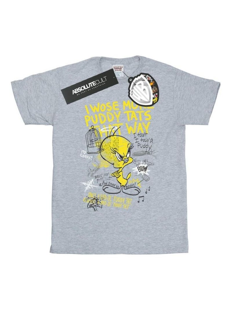 Looney Tunes - T-shirt MORE PUDDY TATS (Titi) Gris chiné - Kiabi